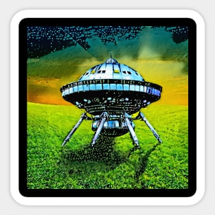 Cool UFO on lawn Sticker